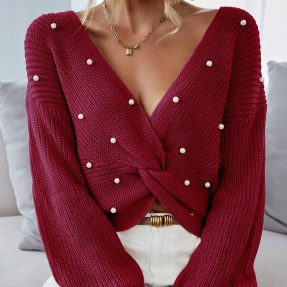 Sweaters - Burgundy Reversible Twist Knit Sweater Top